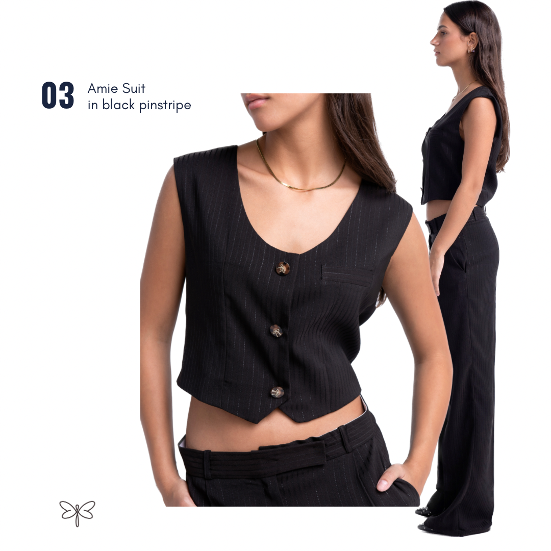 Amie Suit in Black Pinstripe