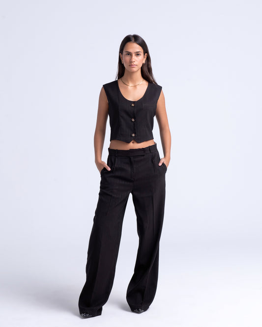 Amie Suit in Black Pinstripe